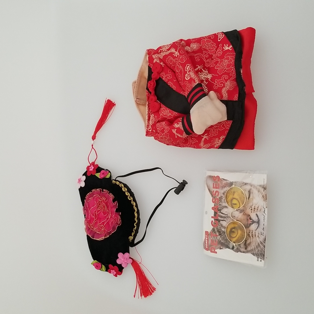 Small size cat/ small dog custom eye glasses and Qing dynasty Chinese outfit